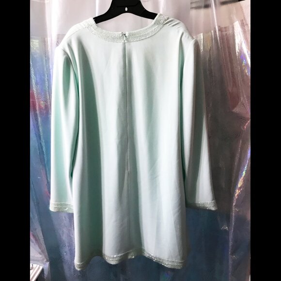 Rare Vintage Mint Green Beaded Cocktail Dress by Frank Usher - NWT size US16 - Picture 9 of 10
